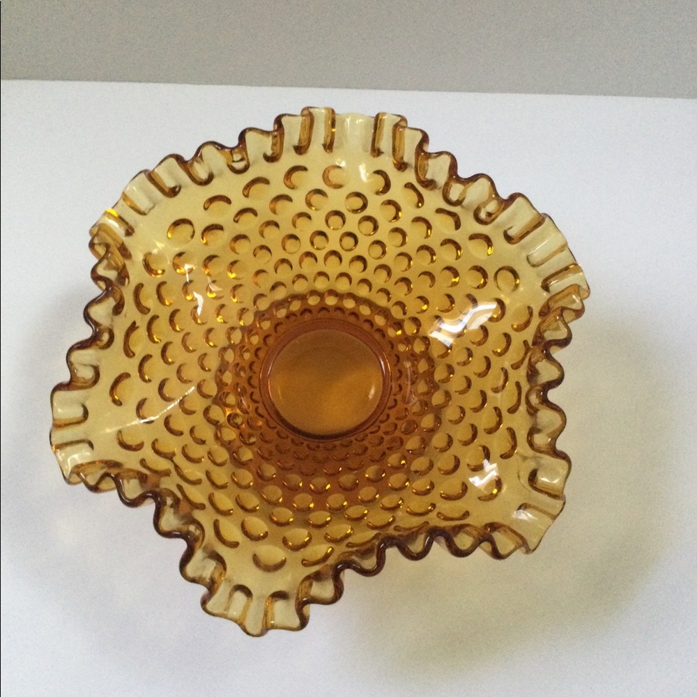 VTG Fenton Amber Hobnail Pattern Glass Candy dish